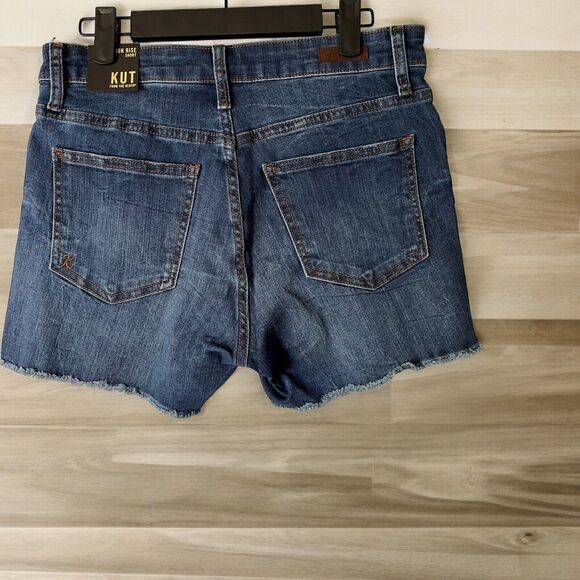 KUT From The Cloth Hi-Rise Denim Shorts Dark Wash Fray hem Women's Size 6 - Picture 2 of 10